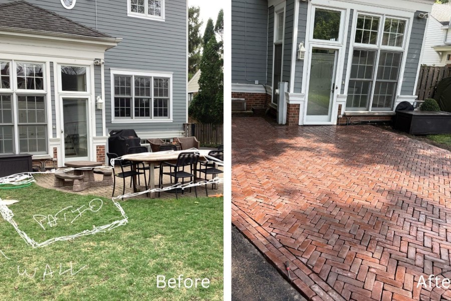 Unilock Copthorn Herringbone Pattern Patio in Wilmette - Landscaping