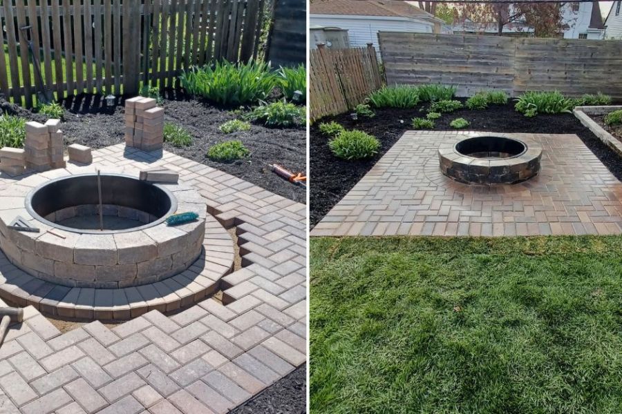 Backyard Hardscape Fire Pit in Kenilworth - Lanscaping