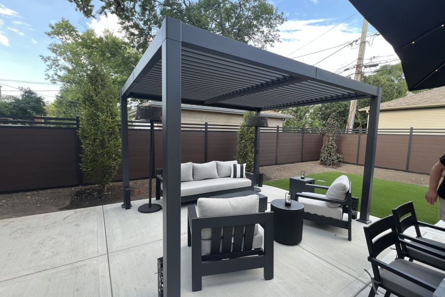 Concrete Patio with Pergola - Landscaping