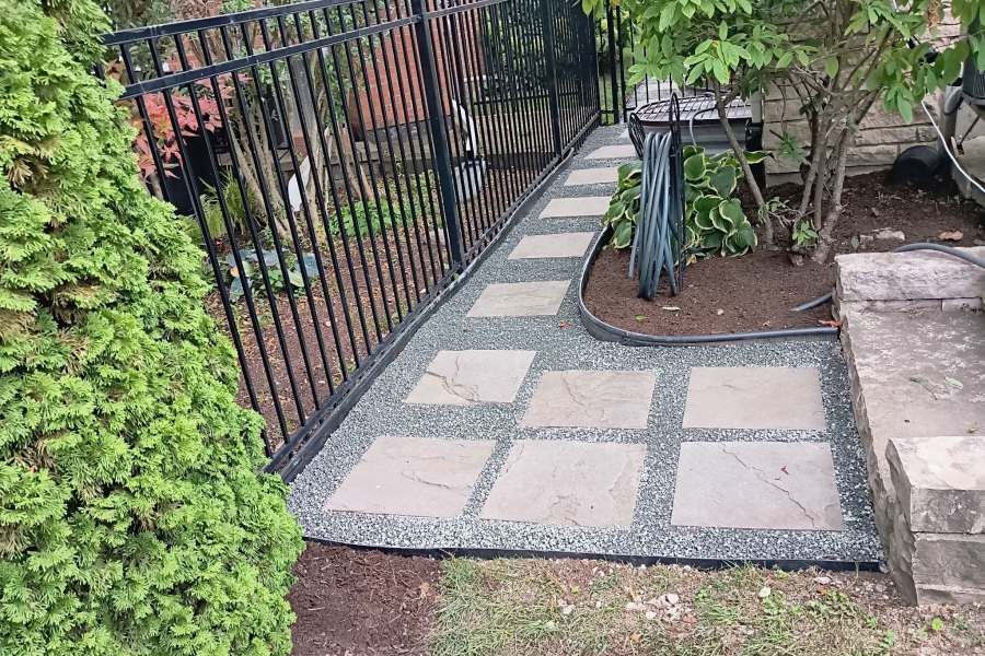 Grid Stone Paver and Gravel Walkway in Park Ridge - Landscaping