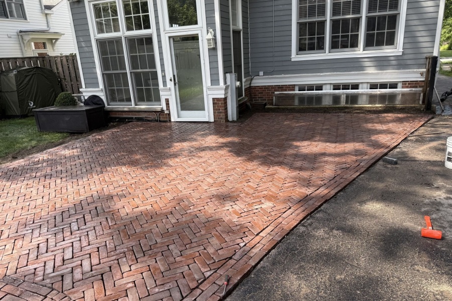 Unilock Copthorn Herringbone Pattern Patio in Wilmette - Landscaping