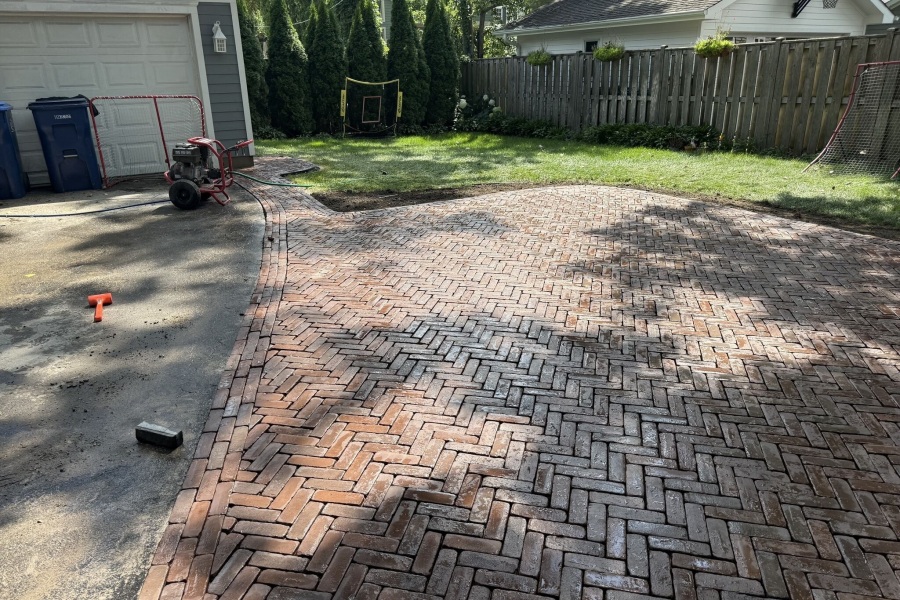 Unilock Copthorn Herringbone Pattern Patio in Wilmette - Landscaping