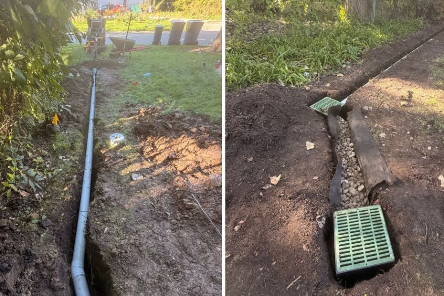 Drainage Install with French Drain & Catch Basins in Niles - Lanscaping