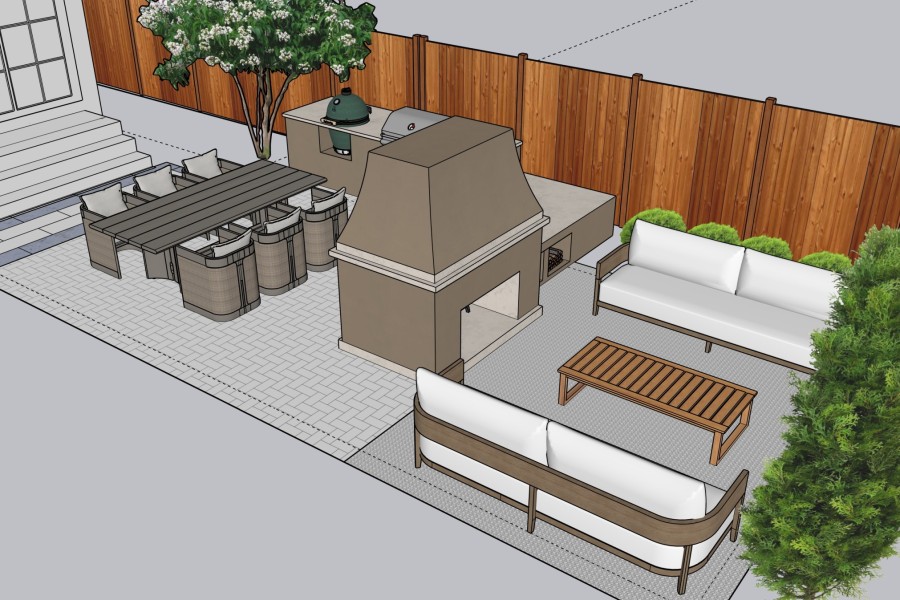 Patio Fireplace Kitchen Hardscape Design - Lanscaping