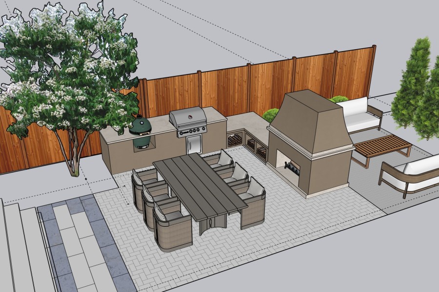 Patio Fireplace Outdoor Kitchen Hardscape Design - Lanscaping