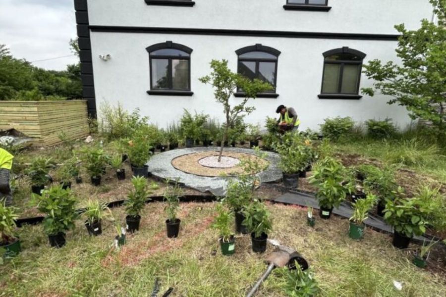 Landscape Installation Project with Stone Taurus Rain Garden - Landscaping