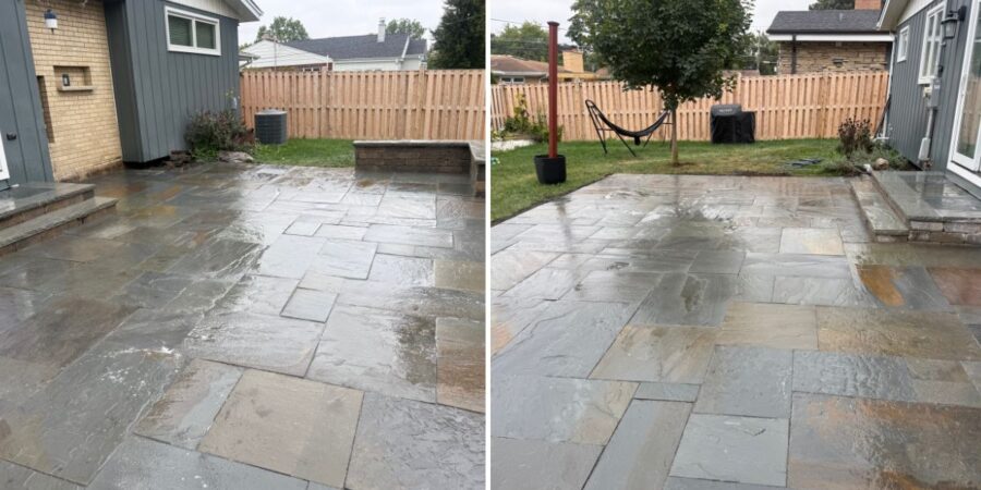 Natural Bluestone Patio, Stoop & Landscape Lighting Project in Niles