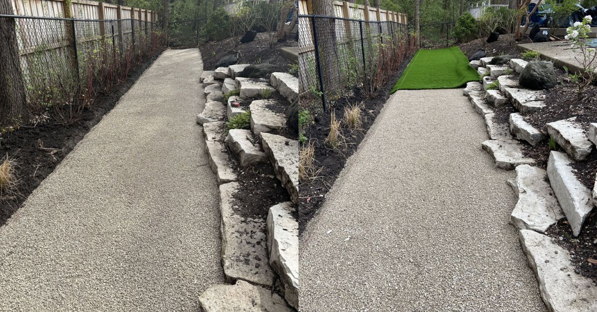 French drain installation with pet-friendly turf in Northbrook IL backyard