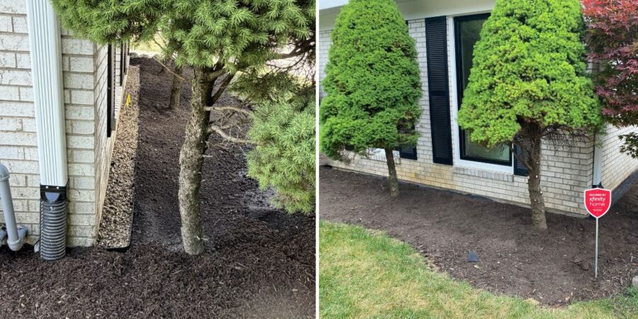 Residential grading project in Winnetka, IL showing soil installation, lawn regrading, and foundation drainage improvements to prevent water accumulation near the home.