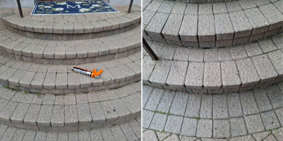 Brick step repair in Wheeling, IL with loose brick removal and restoration for a safer, more durable front entrance.