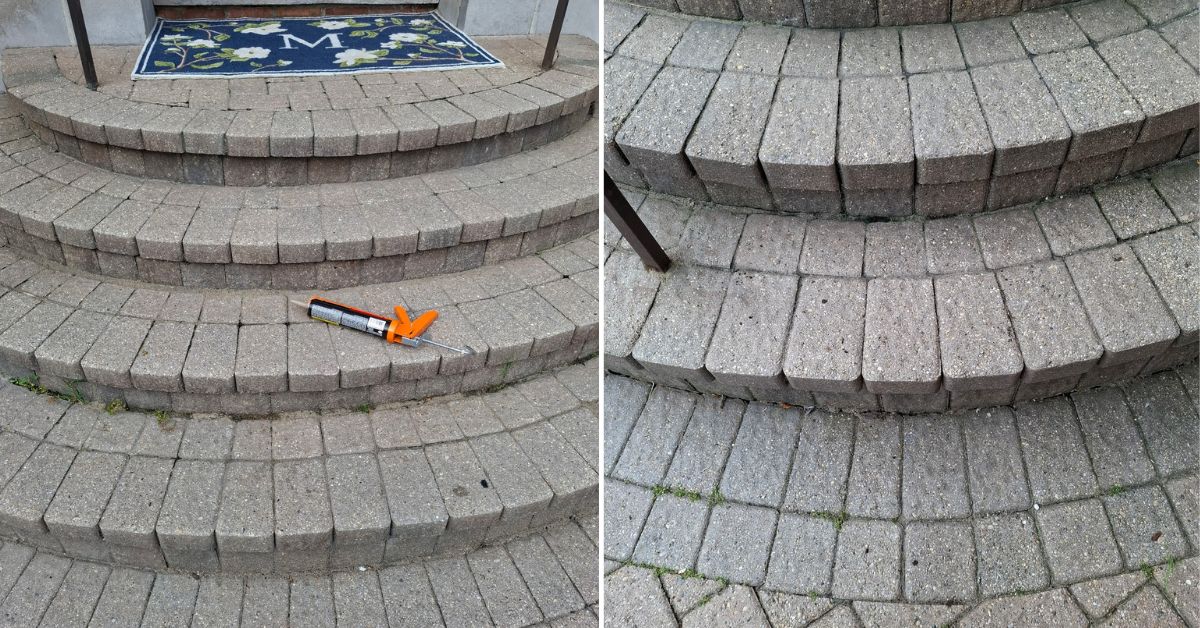 Brick step repair in Wheeling, IL with loose brick removal and restoration for a safer, more durable front entrance.