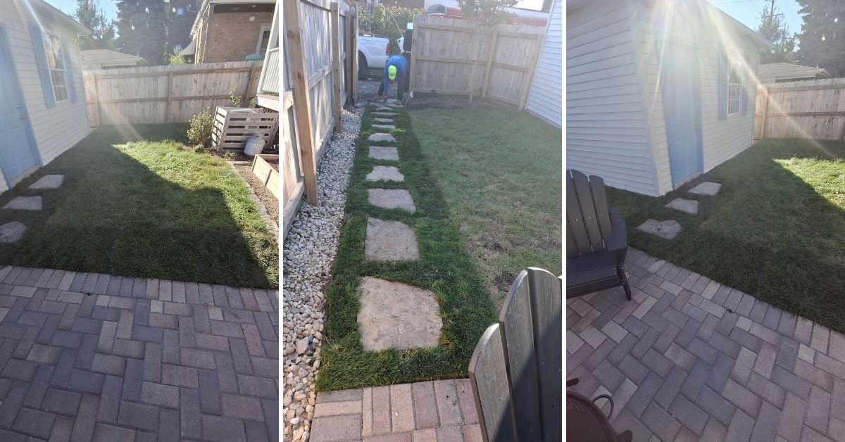 Backyard area cleared of existing sod, dirt, and concrete before new brick paver patio installation in Winnetka, IL.