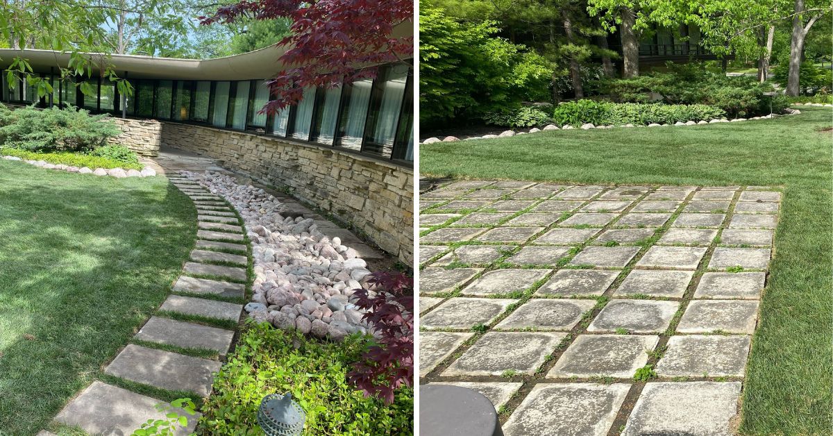 Backyard drainage and lawn restoration project in Barrington featuring French drain installation, grading corrections, PVC drainage piping, fresh sod installation, and backyard water management improvements