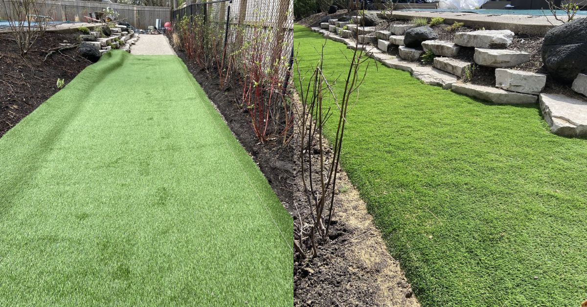 French drain installation with pet-friendly turf in Northbrook IL backyard