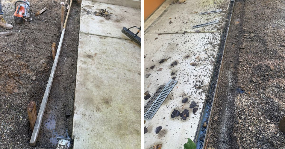 Driveway prepared for new concrete curbs and drainage improvements at a residential property in Des Plaines, IL.
