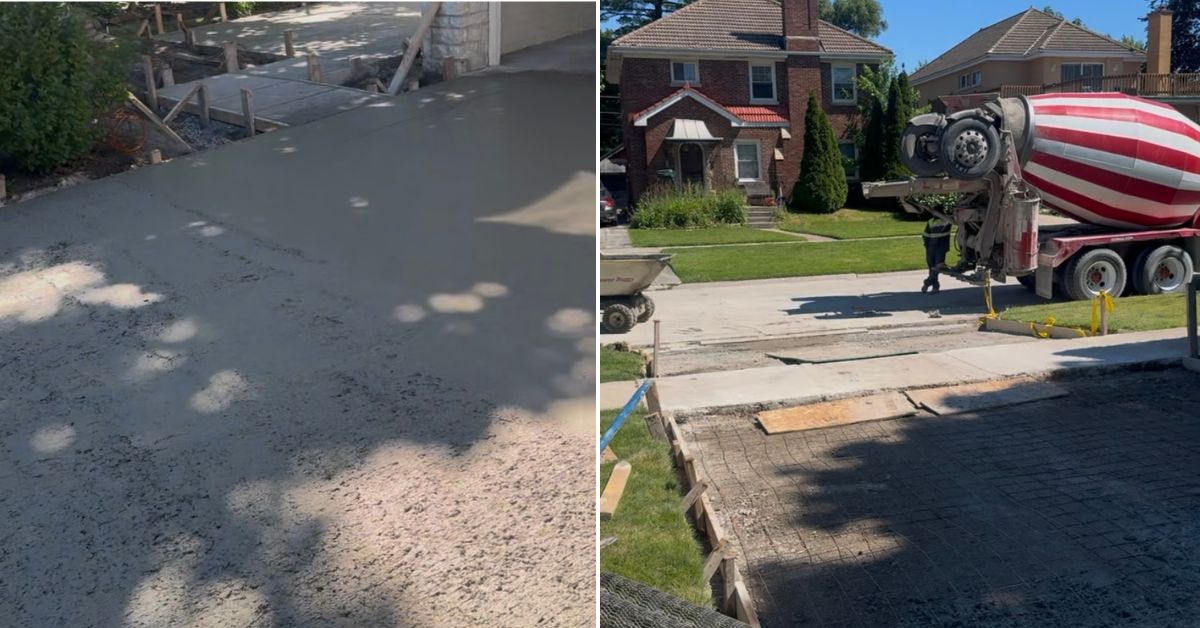 Concrete hardscape renovation in Inverness, IL with new driveway, patio, walkways, retaining wall, and landscape installation.