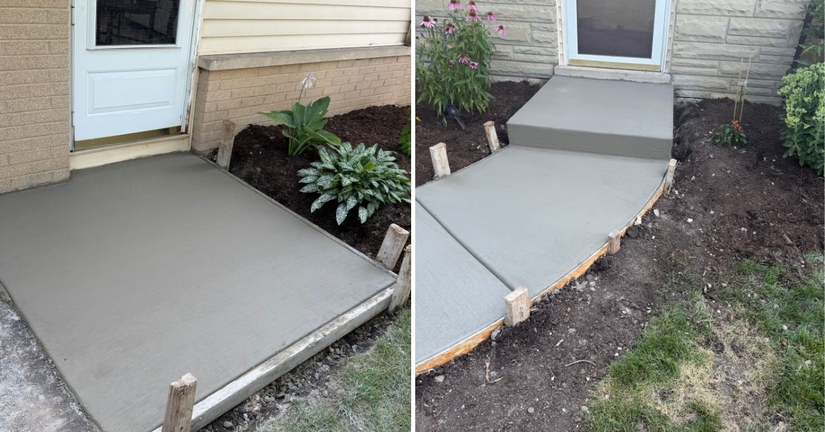 New concrete walkway installation in Long Grove, IL with stone base and wire mesh reinforcement
