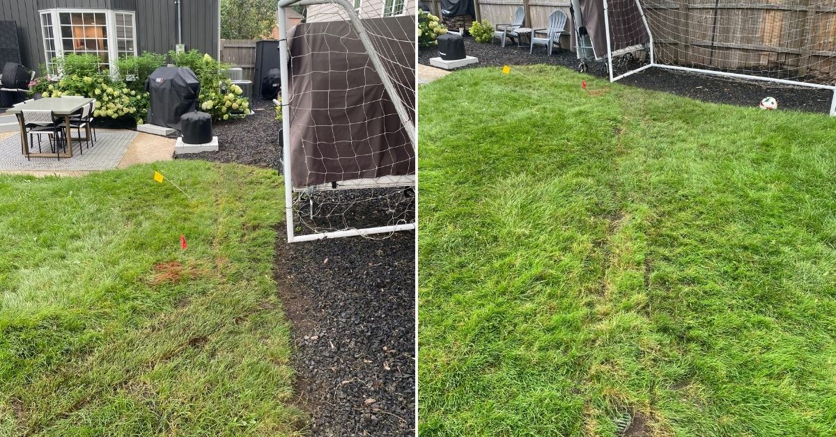 New concrete walkway installation in Long Grove, IL with a compacted stone base and wire mesh reinforcement before pouring.