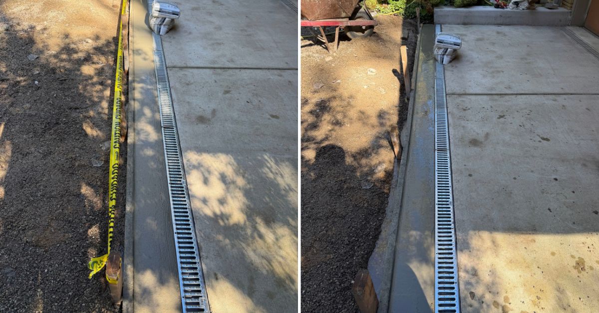 Driveway prepared for new concrete curbs and drainage improvements at a residential property in Des Plaines, IL.