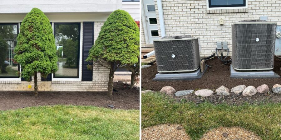 Residential grading project in Winnetka, IL showing soil installation, lawn regrading, and foundation drainage improvements to prevent water accumulation near the home.