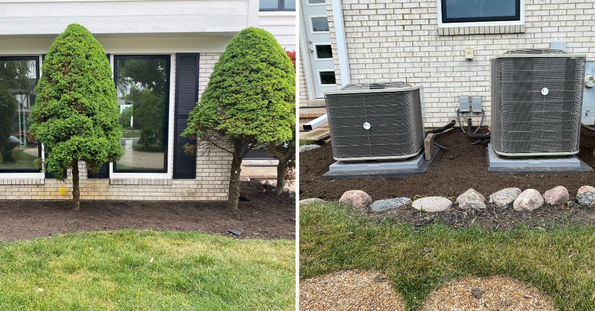 Residential grading project in Winnetka, IL showing soil installation, lawn regrading, and foundation drainage improvements to prevent water accumulation near the home.
