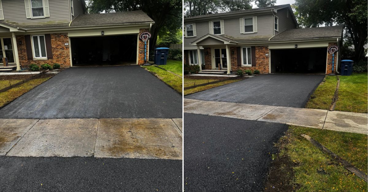 Existing asphalt driveway and apron being removed before replacement at a residential property in Evanston, IL.