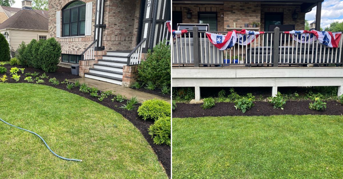 Front and backyard landscape renovation in Winnetka, IL featuring new perennial plantings, flowering shrubs, compost-amended beds, and enhanced curb appeal.