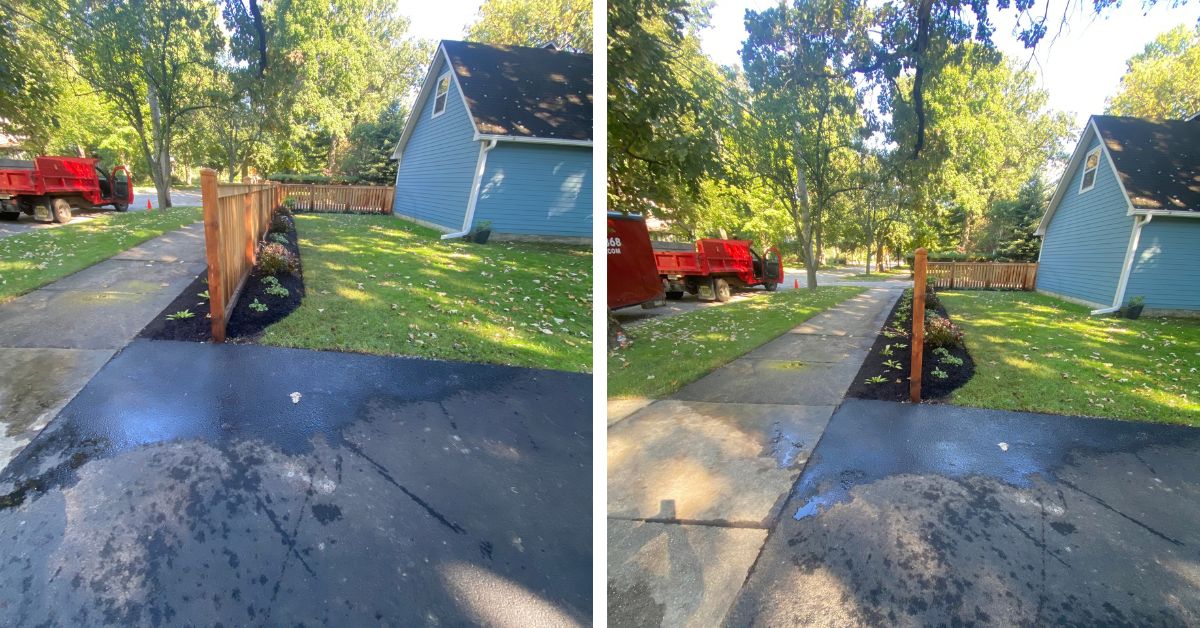 New brick paver walkway connecting the back gate toward a detached garage at a Deerfield, IL property.