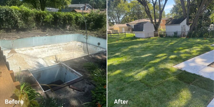 Swimming Pool Removal, Concrete Patio & Landscape Restoration Project in Mount Prospect