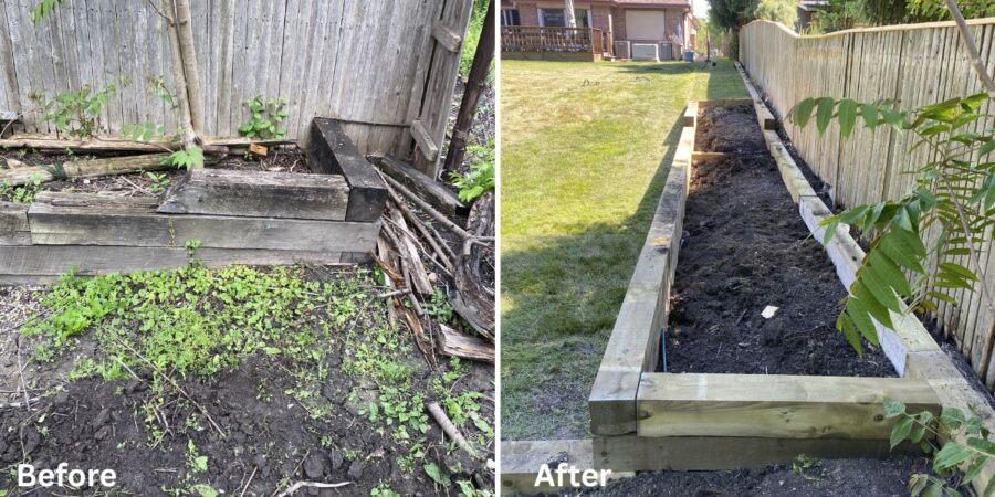 Timber planting bed and backyard drainage improvement project with grading corrections and sod restoration in Lake Zurich