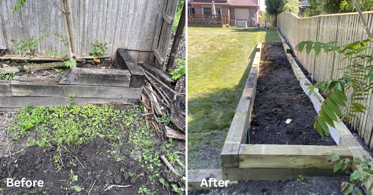 Timber planting bed and backyard drainage improvement project with grading corrections and sod restoration in Lake Zurich