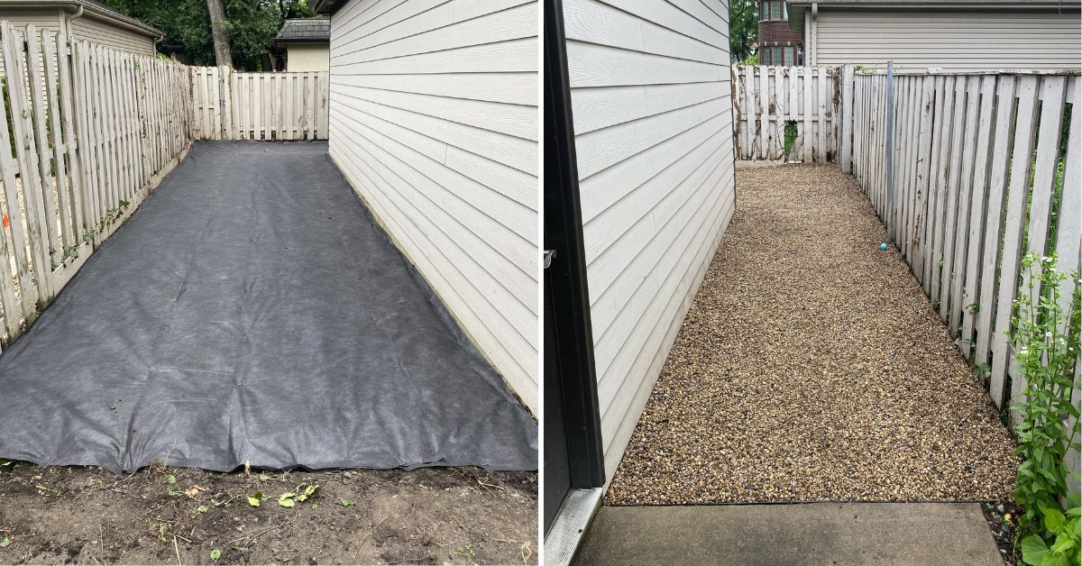 Front and backyard landscape renovation in Winnetka, IL featuring new perennial plantings, flowering shrubs, compost-amended beds, and enhanced curb appeal.