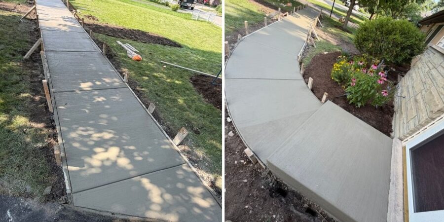 New concrete walkway installation in Long Grove, IL with stone base and wire mesh reinforcement