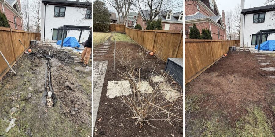 PVC drainage replacement in Park Ridge with proper grading and NDS Flow Well to prevent foundation flooding.