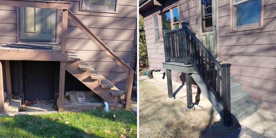 1923 Park Ridge home porch restoration with Unilock walkways, drainage system installation, and structural column replacement