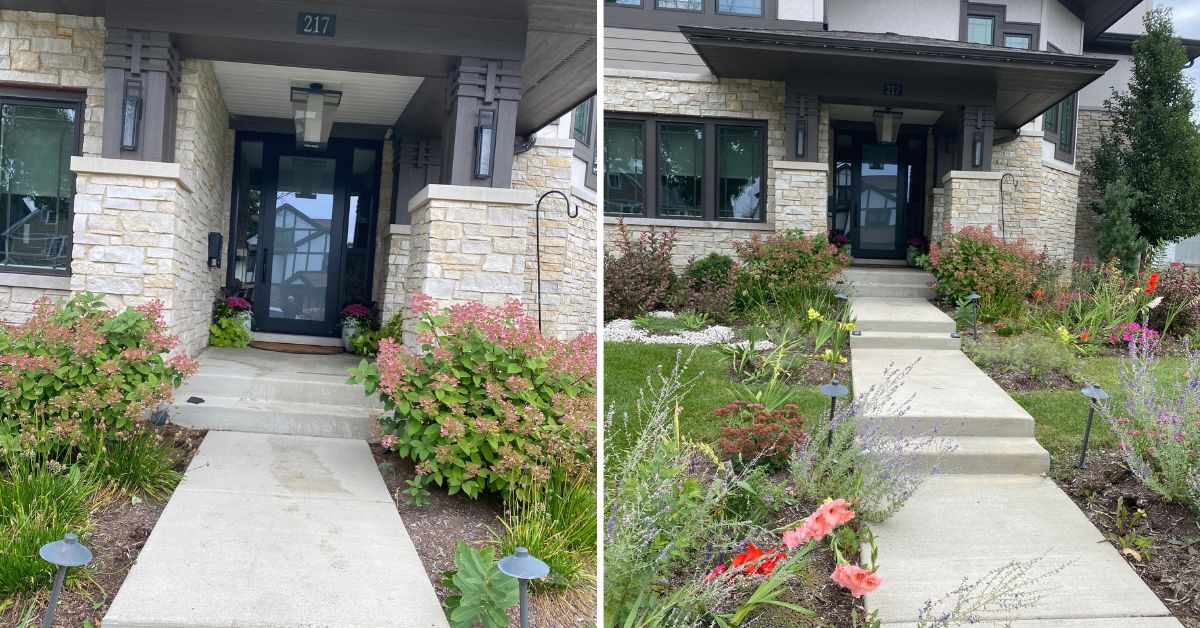 Nine outdoor planters prepared for seasonal planting and design updates at a residential property in Chicago, IL.