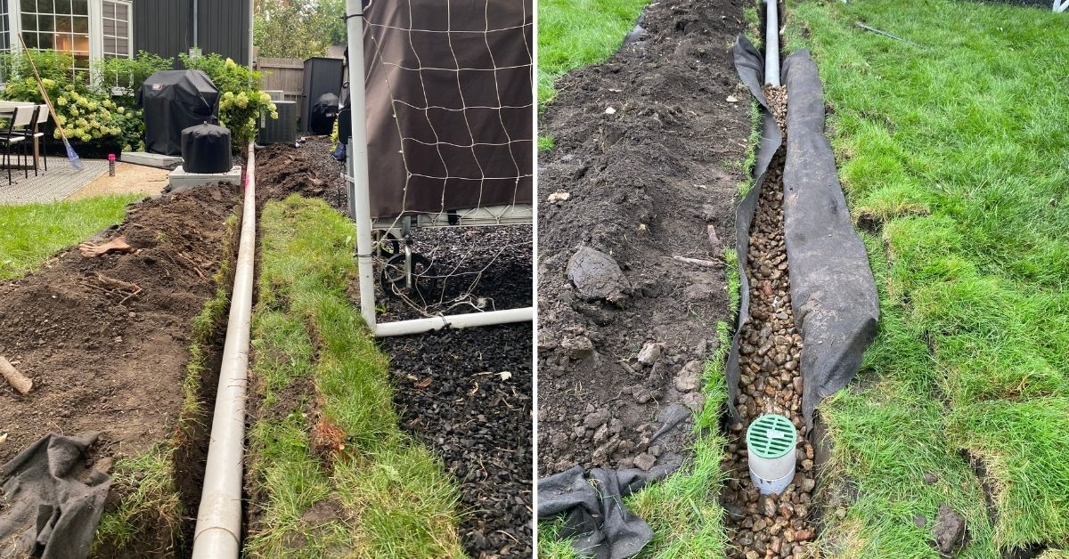 New concrete walkway installation in Long Grove, IL with a compacted stone base and wire mesh reinforcement before pouring.