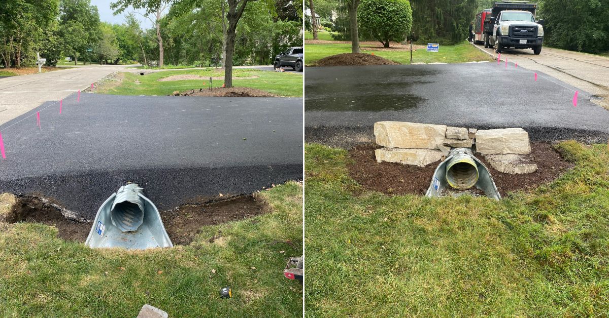 Straight front brick walkway reconstructed from existing pavers with a compacted gravel base, sand, and edging in Harwood Heights, IL.