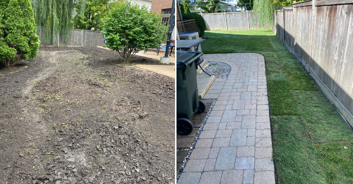 Drainage system upgrade in Edison Park, IL with underground 4-inch PVC piping, downspout connections, leaf guards, and tee discharge assemblies.