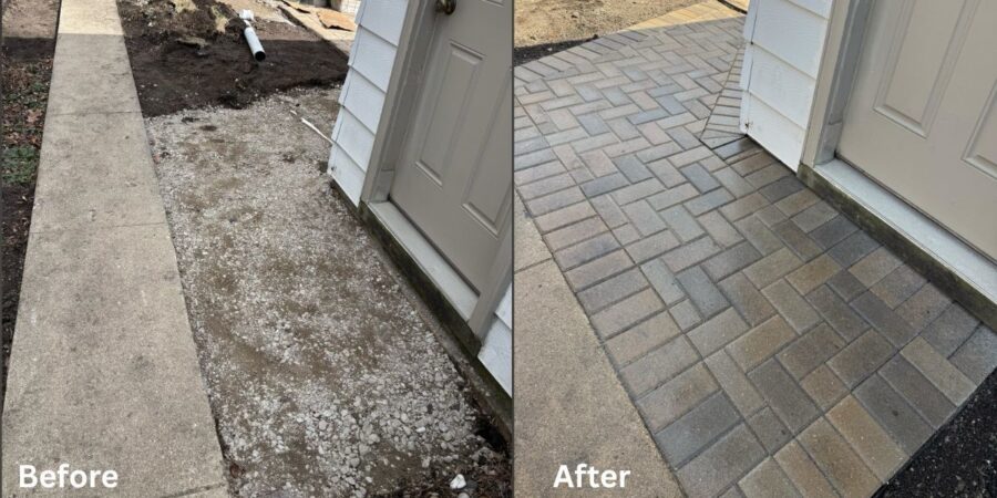 Residential patio installation with subsurface drainage and Unilock pavers in Winnetka IL