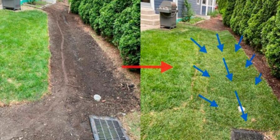 Cook County drainage and grading correction with storm sewer cleanout installation to resolve flooding and permit compliance issues.