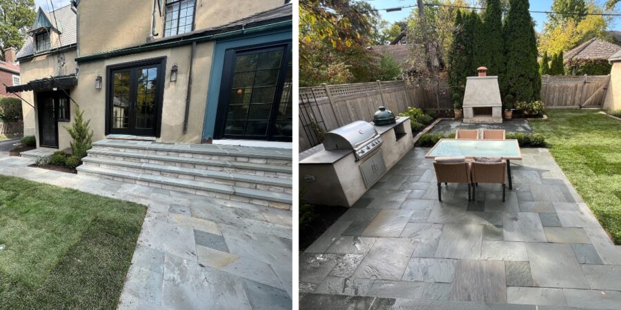 Evanston outdoor kitchen project with custom island, granite tops, stucco finish and built-in grills for cooking
