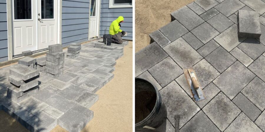 Unilock Granite Westport Smooth driveway and patio install with Charcoal border in Highland Park.