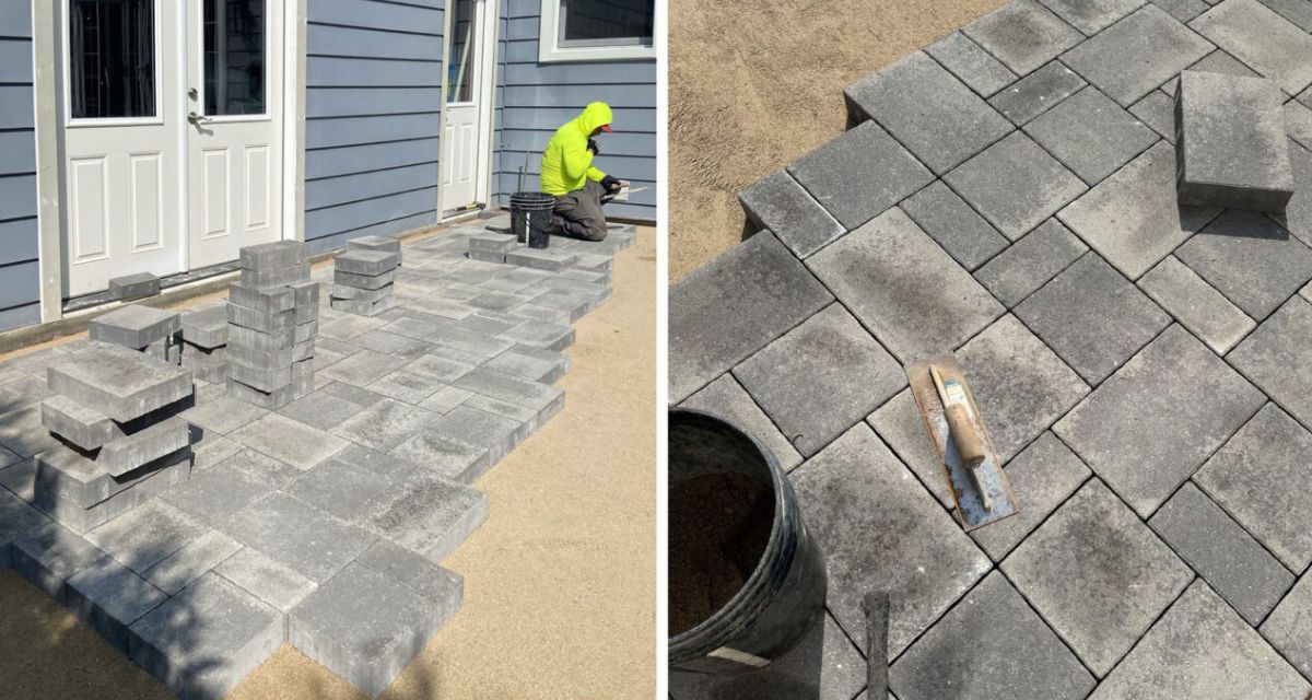 Unilock Granite Westport Smooth driveway and patio install with Charcoal border in Highland Park.