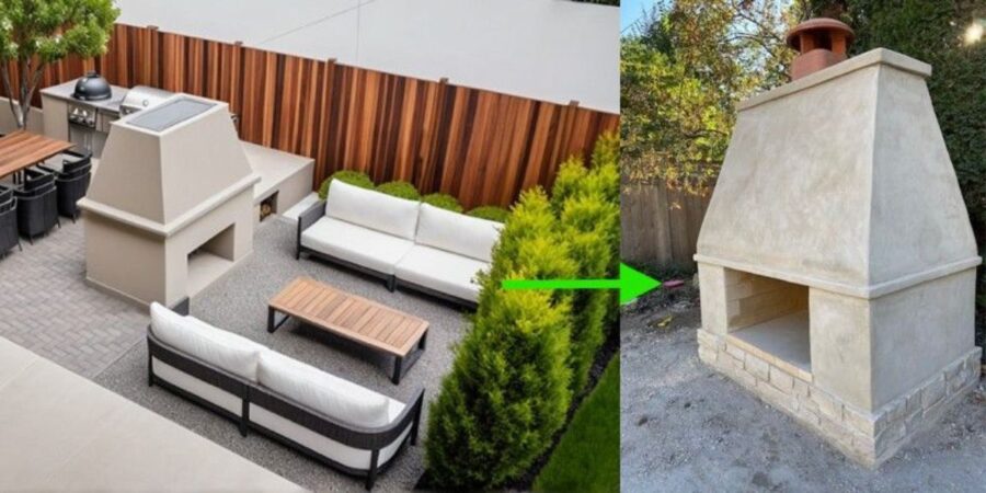 Evanston Backyard Outdoor Kitchen and Chimney Construction with Stucco and Lannon Stone Features