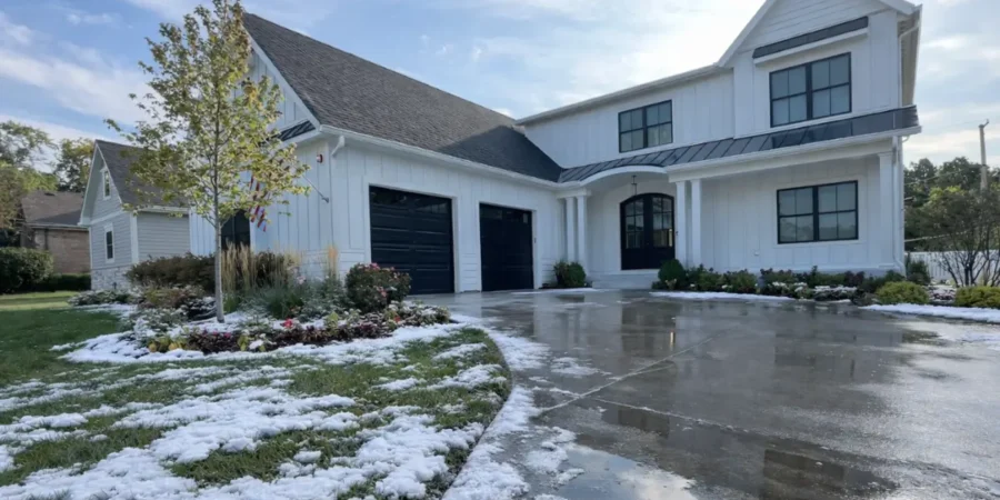 Melting snow shows turf stress when homeowners fail to remove snow from your lawn during winter.
