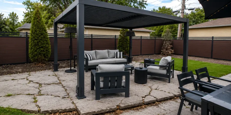 Replace Your Old Patio after cracked concrete surfaces create unsafe walking areas and outdated backyard gathering spaces