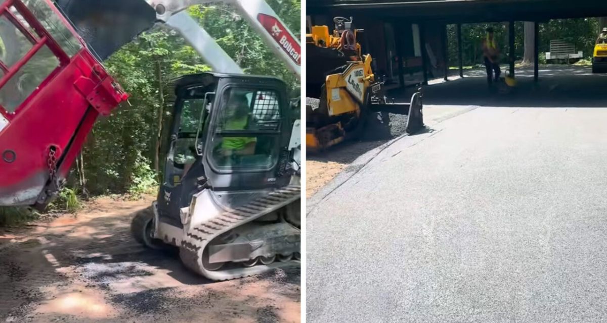 Large-scale Riverwoods drainage and grading project with underground PVC systems and a newly installed asphalt driveway.
